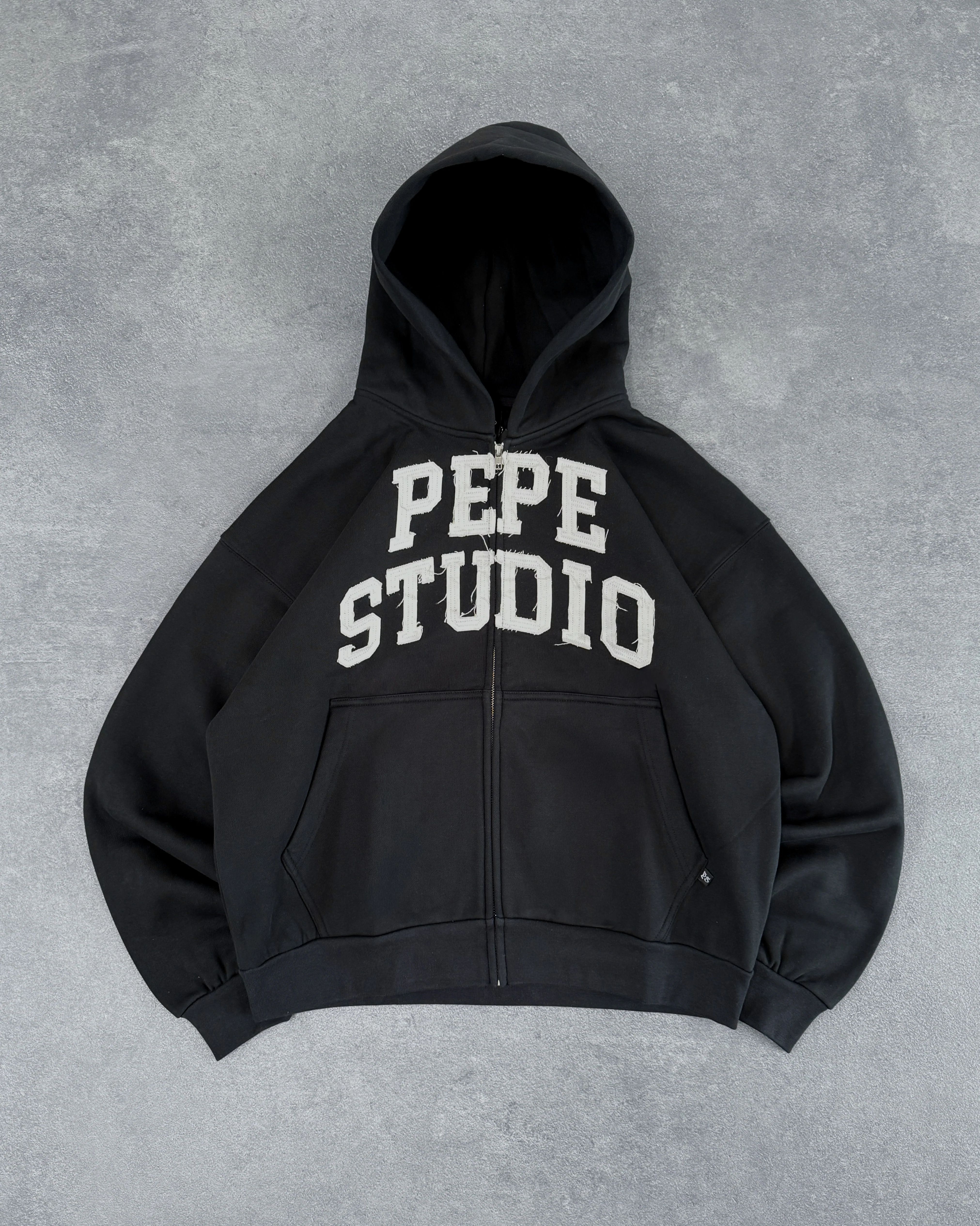 Frayed Applique Zip-Hoodie